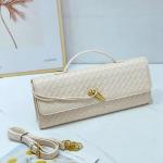 BEGONICA Evening Clutch Purses for Women Formal Handmade Woven Shoulder Handbag Fashion Leather Crossbody Bags for Women (Beige White)