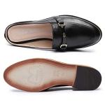 Mona flying Women Leather Mules Shoes Backless Slip On Loafer Low Heel Flats Summer Slide Black