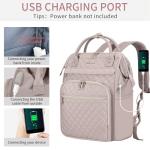 EMPSIGN 17 Inch Laptop Backpack for Women, Work Business Travel Computer College Bags, Large Capacity Water-repellent Quilted Casual Daypack with USB Port, Dusty Pink