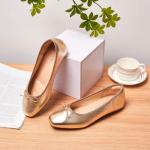 AFEETSING Women's Round Toe Ballet Flats Comfortable Bow Dressy Flats Shoes for Women (A-Gold, Numeric_10)