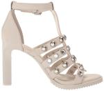 Karl Lagerfeld Paris Women's Brexton T Strap Dress Heel with Stud Embellishments Sandal, Soft White, 8