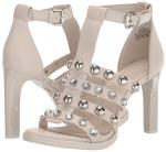 Karl Lagerfeld Paris Women's Brexton T Strap Dress Heel with Stud Embellishments Sandal, Soft White, 8