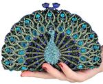 MOSSMON Peacock Luxury Rhinestone Crystal Evening Clutch Bag Sparkly Bride Wedding Party Purses for Women