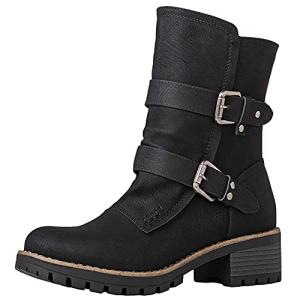 Globalwin Women's Black Mid Calf Combat Boots