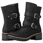 Globalwin Women's Black Mid Calf Combat Boots