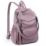 UTO Women Backpack Purse Leather Vegan Ladies Fashion Designer Rucksack Convertible Travel Shoulder Bag with Tassel Light Purple