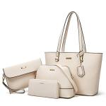 Women Fashion Synthetic Leather Handbags Tote Bag Shoulder Bag Top Handle Satchel Purse Set 4pcs