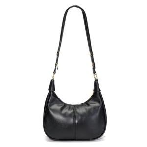 Shoulder Bags for Women Small Hobo Bags Crescent Shaped Cute Retro Tote Handbag Mini Clutch Purse with Zipper Closure (Black Glossy)