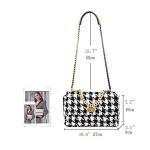 BERTY·PUYI PU Leather Houndstooth Ladies Shoulder Bag Autumn And Winter Fashion Woolen Cloth Crossbody Bag Chain crossbody handbag, Brown and black
