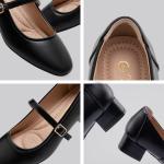 hingswink Mary Jane Shoes Women Low Heels Dress Shoes Pumps Low Heel 2 Inch Chunky Heel Mary Janes Pumps with Adjustable Ankle Strap for Women Dressy Casual, PU Black, Size6.5