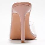 Cape Robbin Women's Clear Heels Sandals | 3.75 Inch Stiletto Open Toe | PU Leather Memory Foam Insole & Cork Heel | Pointed Toe Dressy Mules (Melrose.a) - Beige Size 6