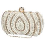 Tanpell Bridal Wedding Evening Bags Pearl Beaded Purses Formal Wedding Bridal Clutch for Women Luxury Clutch Bag with Chain(Champagne)