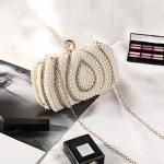 Tanpell Bridal Wedding Evening Bags Pearl Beaded Purses Formal Wedding Bridal Clutch for Women Luxury Clutch Bag with Chain(Champagne)