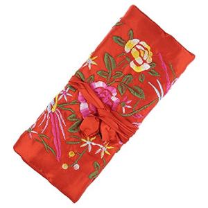 Lidwot Red Multi-Use Silk Jewelry Organizer Roll – Vintage Embroidery Case for Travel/Daily/Events Foldable Zippered Pouch for Rings & Necklaces | Luxury Compact Gift.