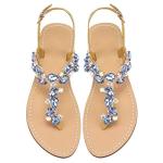 AIJIVOU Mayou Women's Rhinestone Flat Sandals, Women Flip Flops with Beadeed Rhinestone Crystal Jeweled Sandal Shoes for Summer Beach Oceanside Holiday Outdoor (8 M US, Blue, 8)