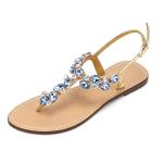 AIJIVOU Mayou Women's Rhinestone Flat Sandals, Women Flip Flops with Beadeed Rhinestone Crystal Jeweled Sandal Shoes for Summer Beach Oceanside Holiday Outdoor (8 M US, Blue, 8)