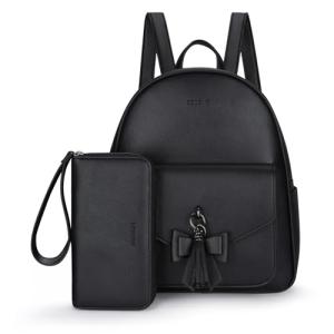 ECOSUSI Women Backpack Purse Water Resistant PU Leather Backpack Fashion Rucksack Ladies College Daypack with Tassel,2 Pcs