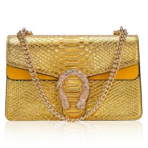 Aiqudou Leather Crossbody Bag Chain Purse for Women - Fashion Snake Print Shoulder Bag Luxury Evening Satchel Handbag Ladies Underarm Bag(Gold Yellow Purse)