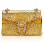 Aiqudou Leather Crossbody Bag Chain Purse for Women - Fashion Snake Print Shoulder Bag Luxury Evening Satchel Handbag Ladies Underarm Bag(Gold Yellow Purse)