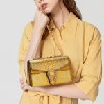 Aiqudou Leather Crossbody Bag Chain Purse for Women - Fashion Snake Print Shoulder Bag Luxury Evening Satchel Handbag Ladies Underarm Bag(Gold Yellow Purse)