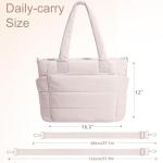 Tote Bag for Women Puffer Tote Bag Large Quilted Nurse Bag with Zipper for Work Travel (Beige)