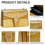 Aiqudou Leather Crossbody Bag Chain Purse for Women - Fashion Snake Print Shoulder Bag Luxury Evening Satchel Handbag Ladies Underarm Bag(Gold Yellow Purse)