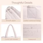 Tote Bag for Women Puffer Tote Bag Large Quilted Nurse Bag with Zipper for Work Travel (Beige)
