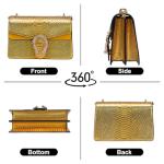 Aiqudou Leather Crossbody Bag Chain Purse for Women - Fashion Snake Print Shoulder Bag Luxury Evening Satchel Handbag Ladies Underarm Bag(Gold Yellow Purse)