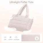Tote Bag for Women Puffer Tote Bag Large Quilted Nurse Bag with Zipper for Work Travel (Beige)