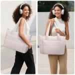 Tote Bag for Women Puffer Tote Bag Large Quilted Nurse Bag with Zipper for Work Travel (Beige)