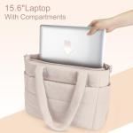 Tote Bag for Women Puffer Tote Bag Large Quilted Nurse Bag with Zipper for Work Travel (Beige)