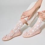 Trary Mesh Nude Flats for Women Round Toe Ballet Flats with Pearls Mary Jane Shoes Women with Bowknot and Elastic Strap, Comfortable Dress Shoes for Wedding Party Casual Wear, Size 8