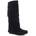 V-Luxury Womens 28-Mudd55 Closed Toe Mid Calf Knee High Mocassin Flat Boot,Black,8.5