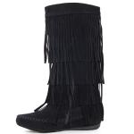 V-Luxury Womens 28-Mudd55 Closed Toe Mid Calf Knee High Mocassin Flat Boot,Black,8.5