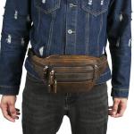 Handadsume Thick Crazy Horse Leather Hiking Riding Travel Outdoor Belt Bag Fanny Waist Pack Small Phone Pouch For Men Women 380 (383 Brown)