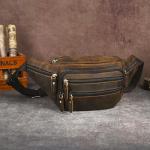 Handadsume Thick Crazy Horse Leather Hiking Riding Travel Outdoor Belt Bag Fanny Waist Pack Small Phone Pouch For Men Women 380 (383 Brown)