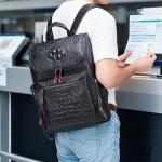 Boshiho Crocodile Pattern Leather Laptop Backpack
