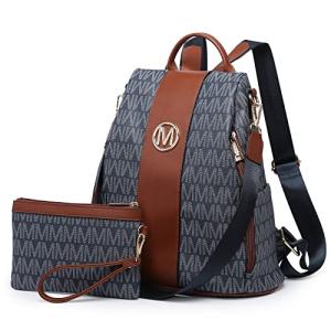 MKP COLLECTION Women Fashion Backpack Purse Multi Pockets Anti-Theft Rucksack Travel Shoulder Bag Handbag Set 2pcs