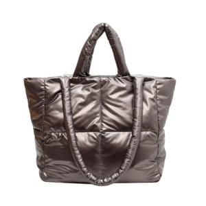 Puffy Tote Bag Padded Puffy Tote Lattice Handbags for Women Large Puffer Tote Bag Shoulder Bag Puffer Luxury Bags (Champagne)