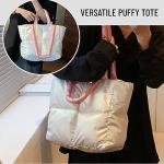 Puffy Tote Bag Padded Puffy Tote Lattice Handbags for Women Large Puffer Tote Bag Shoulder Bag Puffer Luxury Bags (Champagne)