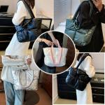 Puffy Tote Bag Padded Puffy Tote Lattice Handbags for Women Large Puffer Tote Bag Shoulder Bag Puffer Luxury Bags (Champagne)