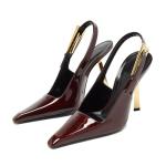 Vertundy Cherry Red Slingback Heels for Women - Closed Pointed Toe Stiletto Gold Heel Strap Buckle Sandals Party Wedding Bride Dress Pumps Size 7.5