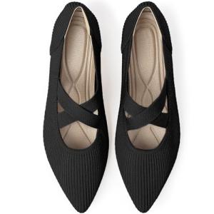 TINGRISE Women's Flats Shoes Pointed Toe Knit Washable Comfortable Dressy Mary Jane Ballet Flat with Strap Black US8.5