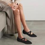 TINGRISE Women's Flats Shoes Pointed Toe Knit Washable Comfortable Dressy Mary Jane Ballet Flat with Strap Black US8.5