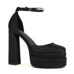 THESHY Womens Platform Chunky High Block Heels Ankle Strap Buckles Wedge Dress Pumps Fashion Shoes for Women Black