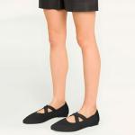 TINGRISE Women's Flats Shoes Pointed Toe Knit Washable Comfortable Dressy Mary Jane Ballet Flat with Strap Black US8.5