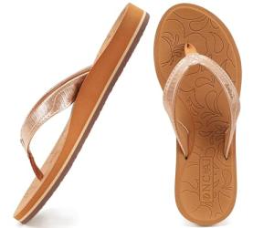ONCAI Women's Flip Flops Comfortable Summer Beach Thong Sandals for Women 2025 with Cushion Walking Arch Support Yoga Mat Indoor Outdoor Soles Khaki Size 9