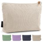 MAGEFY Small Makeup Bag for Purse Corduroy Makeup Bag with Inner Zipper Pockets Travel Cosmetic Bag for Women Preppy Stuff Aesthetic Gifts, Beige
