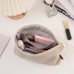 MAGEFY Small Makeup Bag for Purse Corduroy Makeup Bag with Inner Zipper Pockets Travel Cosmetic Bag for Women Preppy Stuff Aesthetic Gifts, Beige
