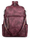 FADEON Leather Laptop Backpack for Women Designer 15.6 inch PU Laptop Bag, Ladies Travel Computer Work Backpack Red
